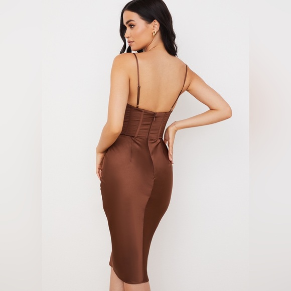 House of cb Myrna Chocolate Satin Slip Dress - Picture 3 of 9